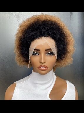 Human Afro Lace Front Wig - Black to Honey Brown summer hair
